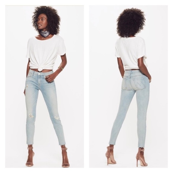 MOTHER | The Looker Ankle Fray Written in the Sand Cotton Stretch Jeans Blue - Picture 1 of 9